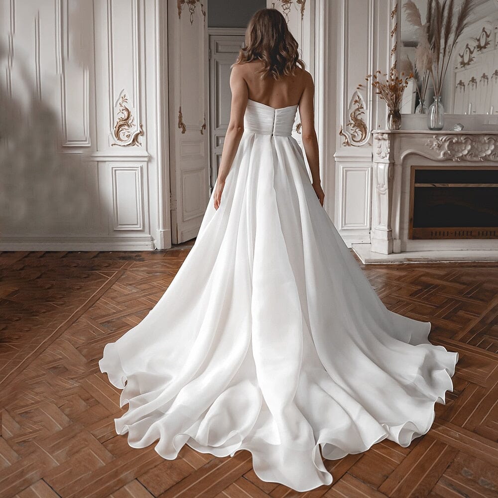 A-Line Off the Shoulder White Wedding Dress with Slit