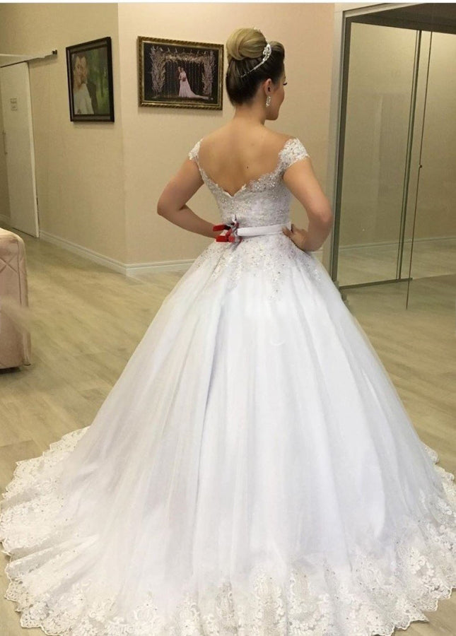 Luxurious Beading Appliques Off-the-Shoulder Tulle Wedding Dress