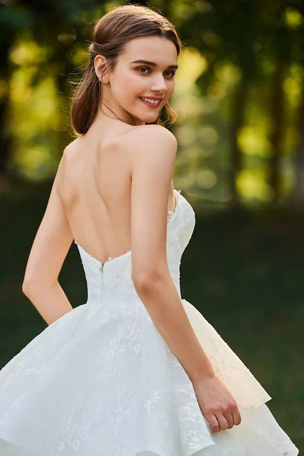 Runa | Lace Open Back Sweetheart Cascading Ruffles Sleeveless Bridal Ball Gown