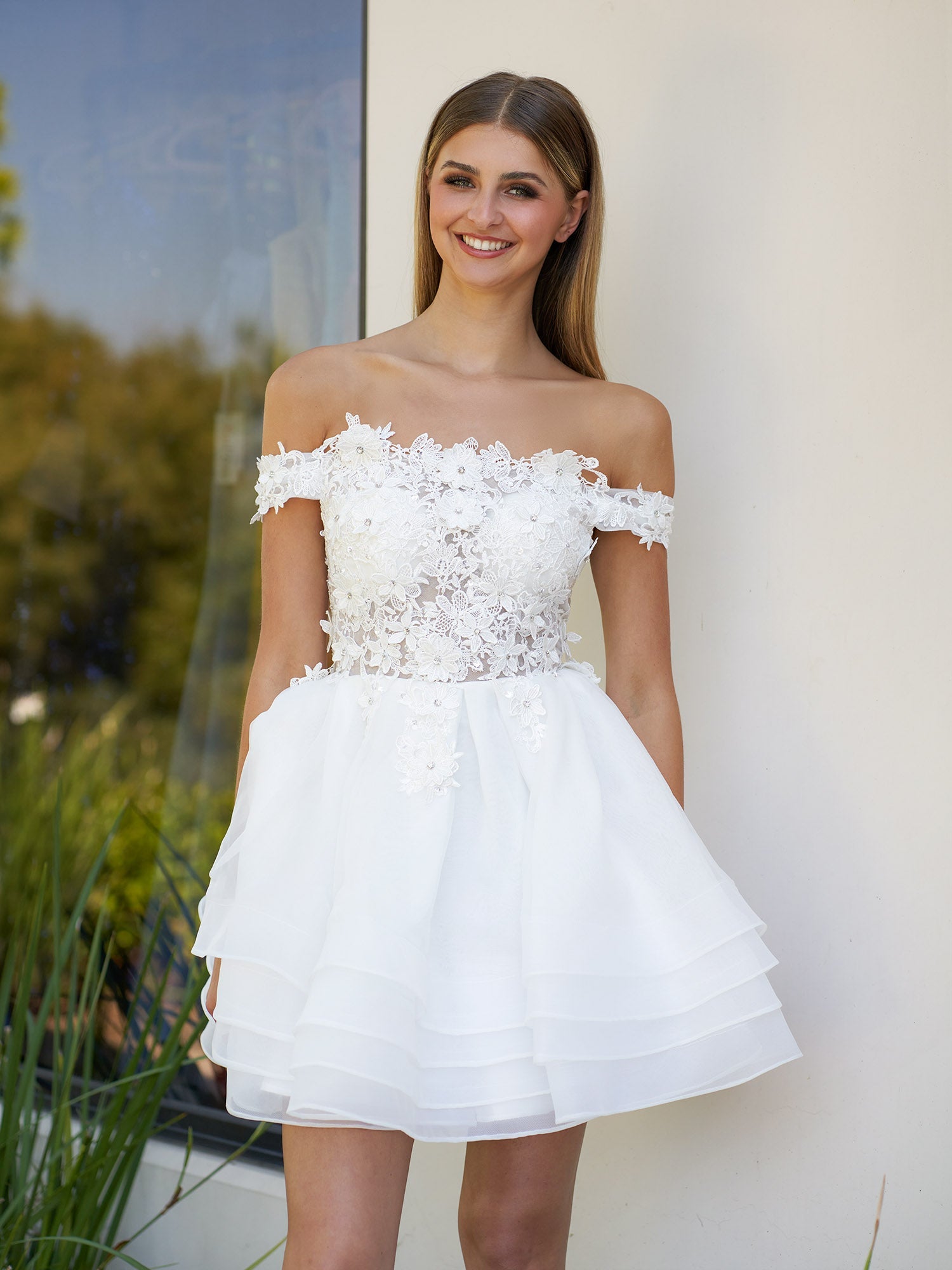 Estaline | A-Line Lace Organza Appliqued Off-the Shoulder Prom Dress